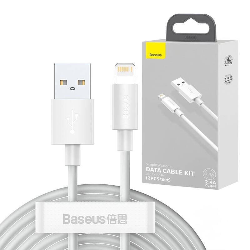 Baseus Simple Wisdom Data Cable Kit USB to Lightning 2.4A (2PCS/Set）1.5m White