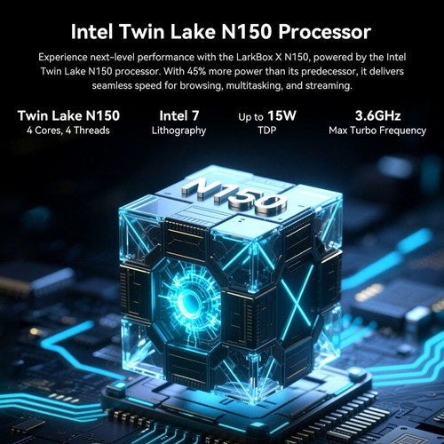 CHUWI LarkBox X miniarvuti, Intel N150 4-tuumaline protsessor, maksimaalselt 3,6 GHz, 16 GB muutmälu, 512 GB salvestusruumi