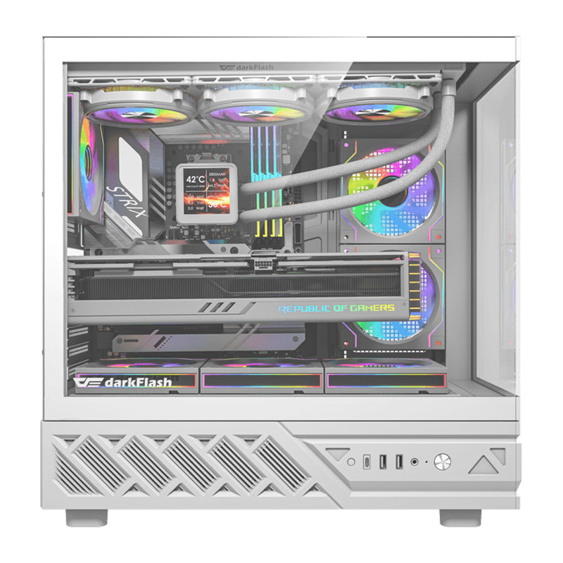 DarkFlash DS950V computer case with display (white) + 6 fans