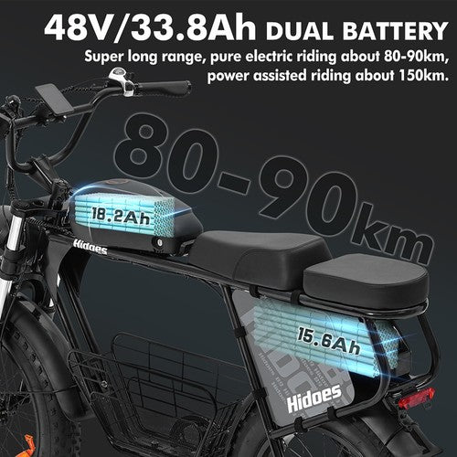 Hidoes B9 elektrijalgratas, 750W mootor, 48V 18,2Ah + 15,6Ah topeltaku